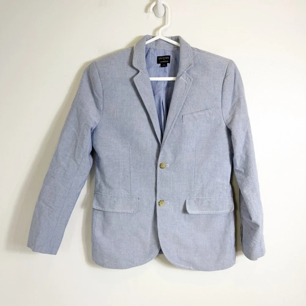 Crewcuts Thompson Blazer Boys Size 12 Light Blue Chambray Cotton Sport Coat